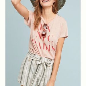 Striped front-tie shorts.